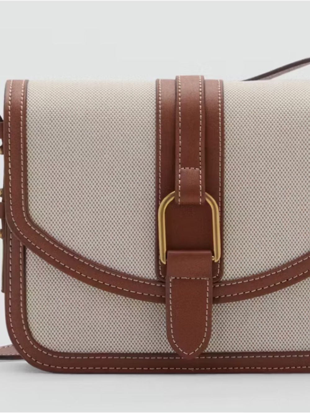 Mango Beige and Brown Crossbody Bag with Gold Hardware